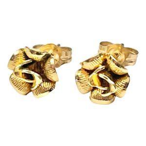 14K Yellow Gold ROSE FLOWER EARRINGS 8mm Posts Studs Girls Woman’s 14k Stamped